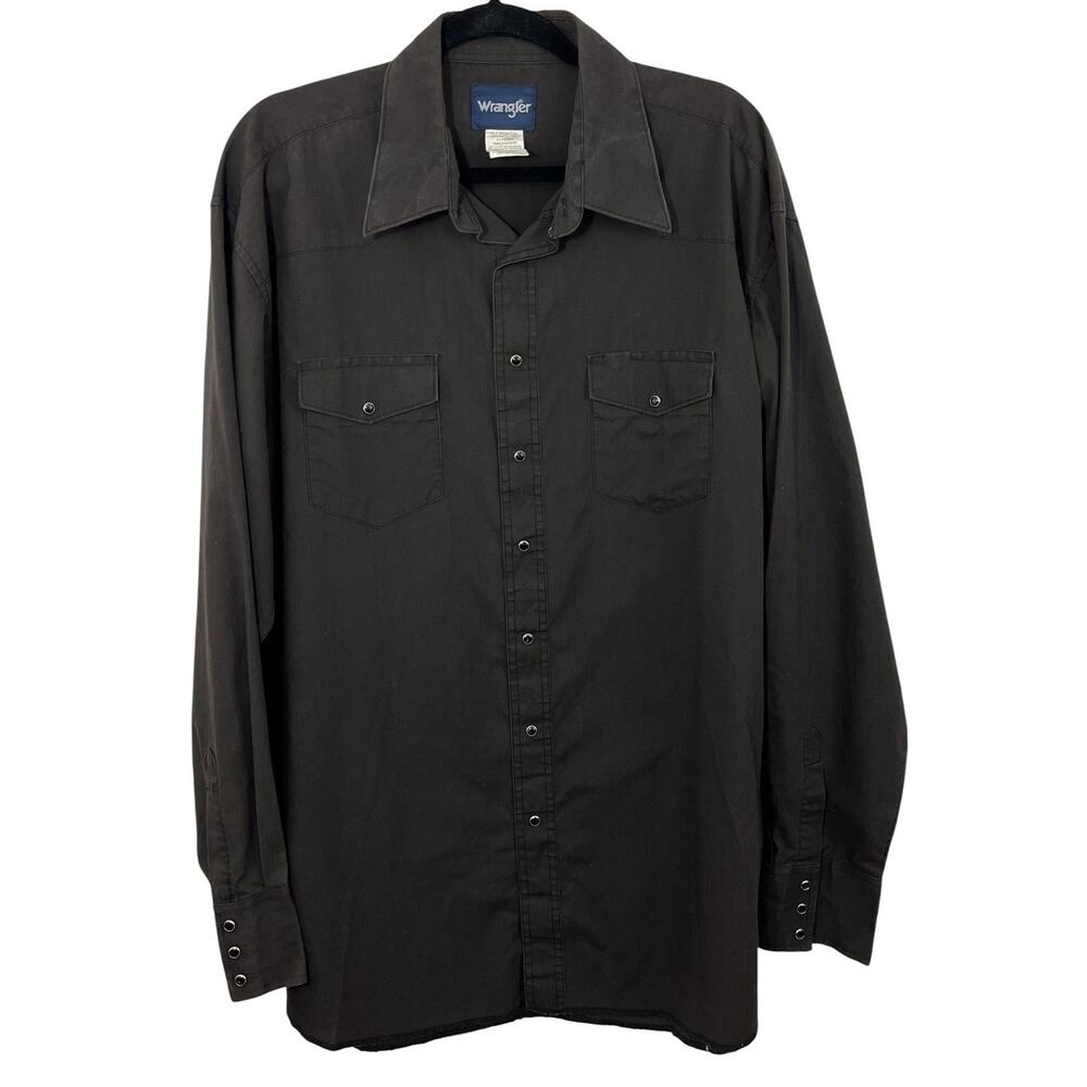 Vtg Wrangler Black Western Pearl Snaps Shirt Mens XLT XL Tall Rodeo Festival